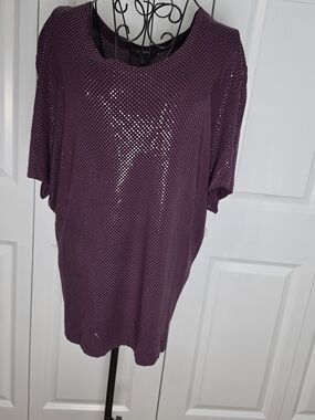 St John Caviar Plum Sequin Shimmer Top XL